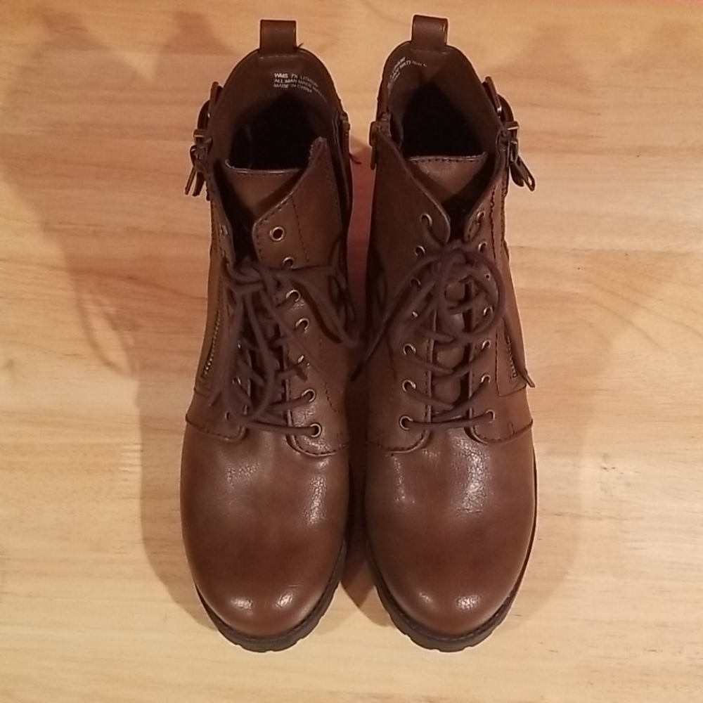 Brown Ankle Combat Style Boots